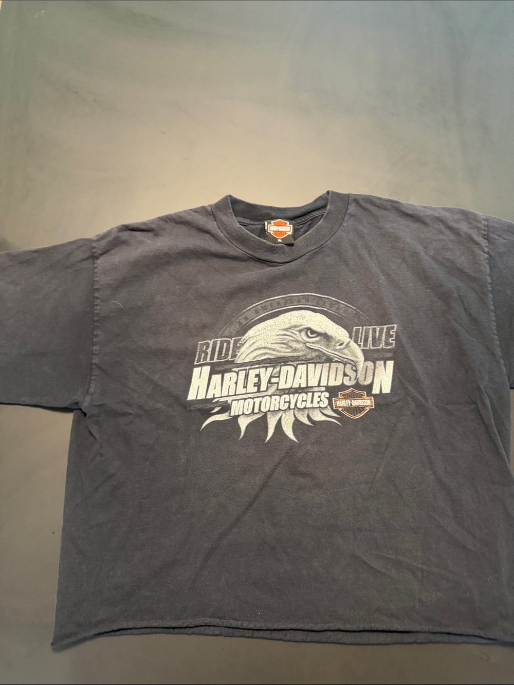 Vintage Cropped Harley-Davidson Black Short Sleeve Eagle Graphic Tee